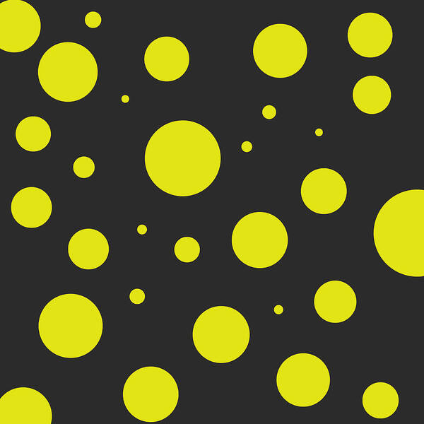 Polka Art Print featuring the digital art Yellow Polka Dot Pattern on Black by Jason Fink