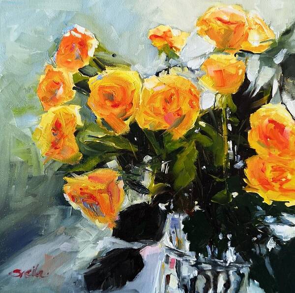 Floral Art Print featuring the painting Yellow Roses by Sheila Romard