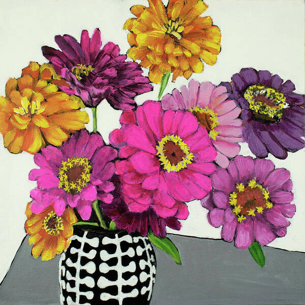 Still Life Art Print featuring the painting Zinnias #1 by Debbie Brown