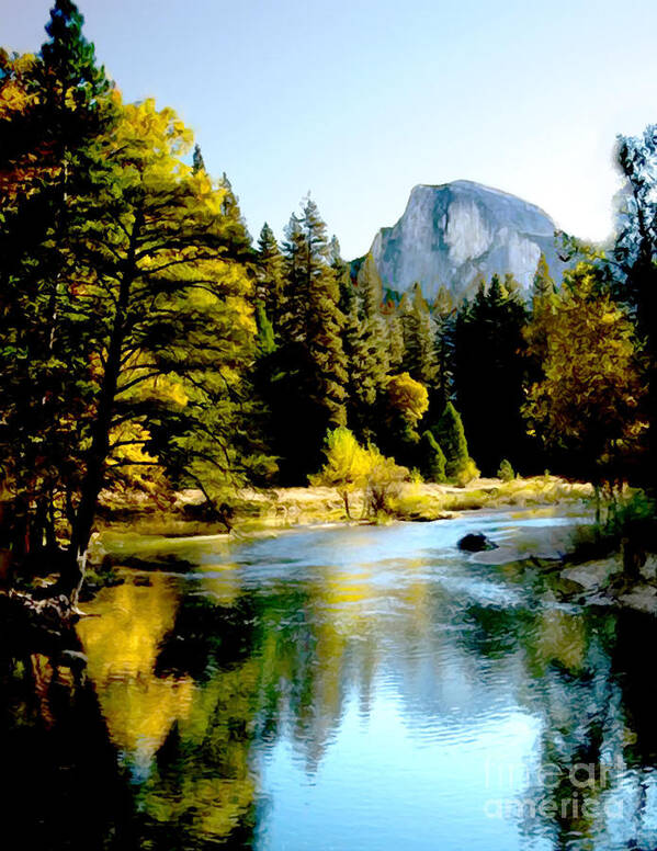 Yosemite Art Print featuring the painting Half Dome Yosemite River Valley by Bob and Nadine Johnston