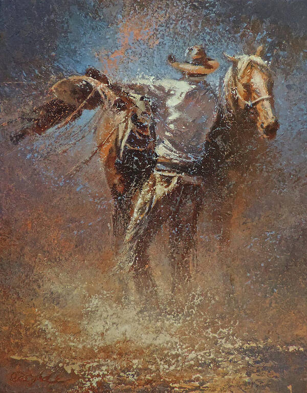 Cowboy Art Print featuring the painting Leather and Sweat by Mia DeLode