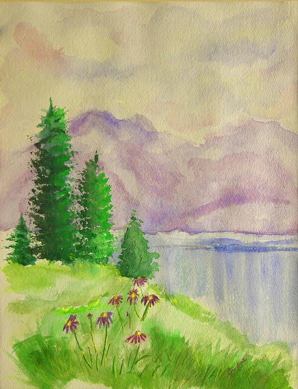 Mountain Painting Print Art Print featuring the painting Tranquility by Dolores Deal