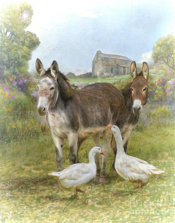 Donkey Art Print featuring the digital art Farm Friends by Trudi Simmonds