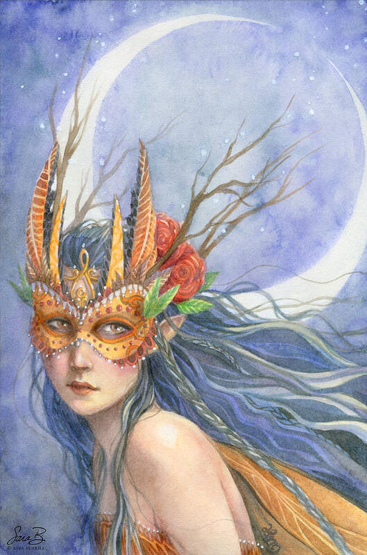 Fairy Art Print featuring the painting Midnight Warrior by Sara Burrier