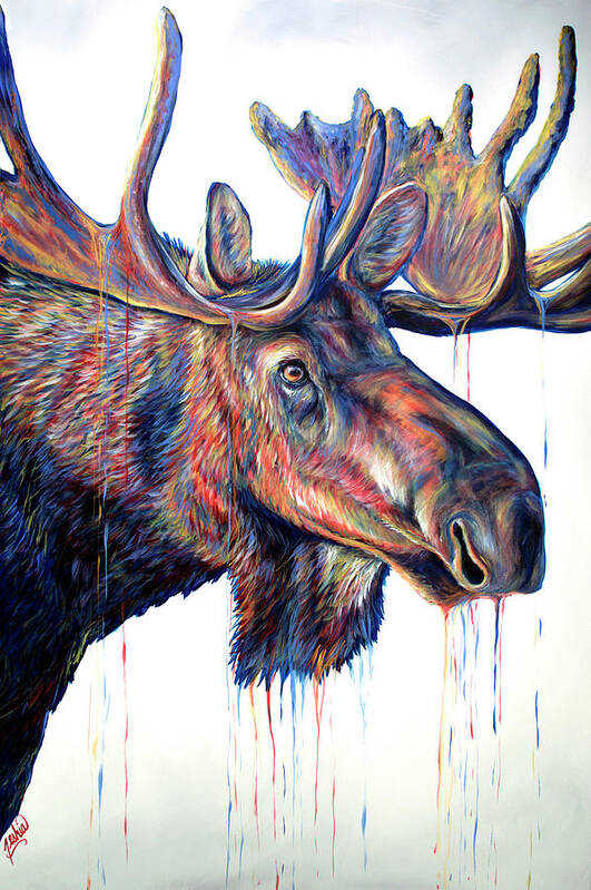 Moose Art Print featuring the painting Velvet Moose by Teshia Art