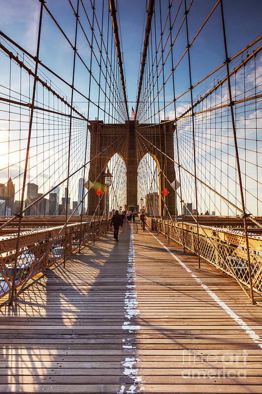 Brooklyn Bridge Art Print featuring the photograph Brooklyn bridge at sunset, New York, USA #1 by Matteo Colombo