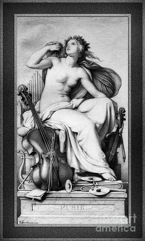 Allegorical Figure Of Music Art Print featuring the painting Allegorical Figure of Music by Eduard Bendemann Classical Xzendor7 Old Masters Reproductions by Rolando Burbon