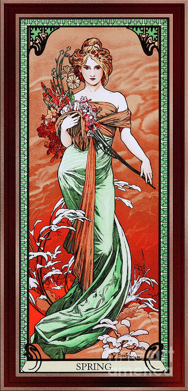 Spring Art Print featuring the painting Spring by Alphonse Mucha Wall Decor Xzendor7 Old Masters Art Reproductions by Rolando Burbon