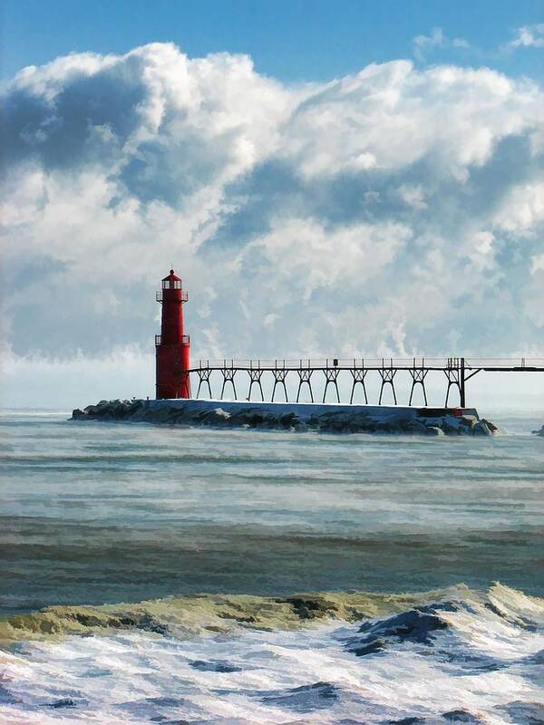 Algoma Art Print featuring the painting Algoma Pierhead Lighthouse by Christopher Arndt