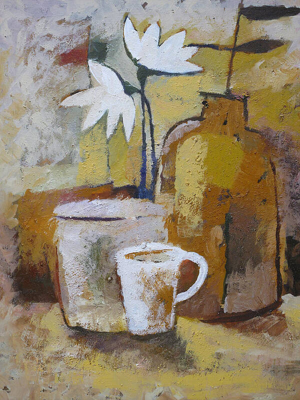 Still Life Art Print featuring the painting Coffee and Flowers by Lutz Baar