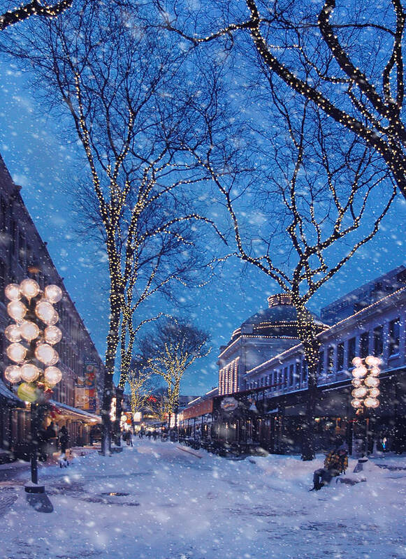Quincy Market Art Print featuring the photograph Faneuil Hall Winter Snow - Boston by Joann Vitali