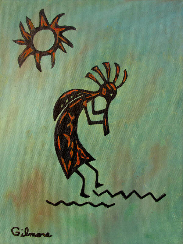 Southwest Art Art Print featuring the painting Kokopelli Flute Player by Roseann Gilmore