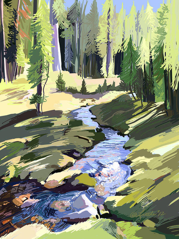 Impressionist Art Print featuring the painting Lena Peak Stream by Pam Little