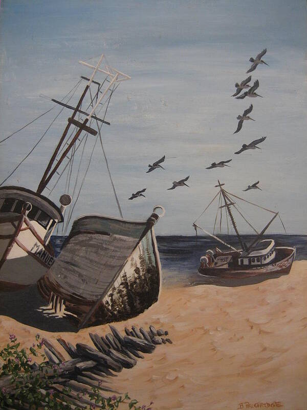 Beach Art Print featuring the painting Beached Boats by Barbara Prestridge