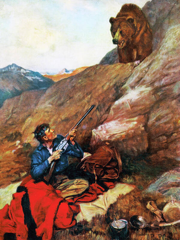 Outdoor Art Print featuring the painting A Grizzly Surprise by Philip R Goodwin