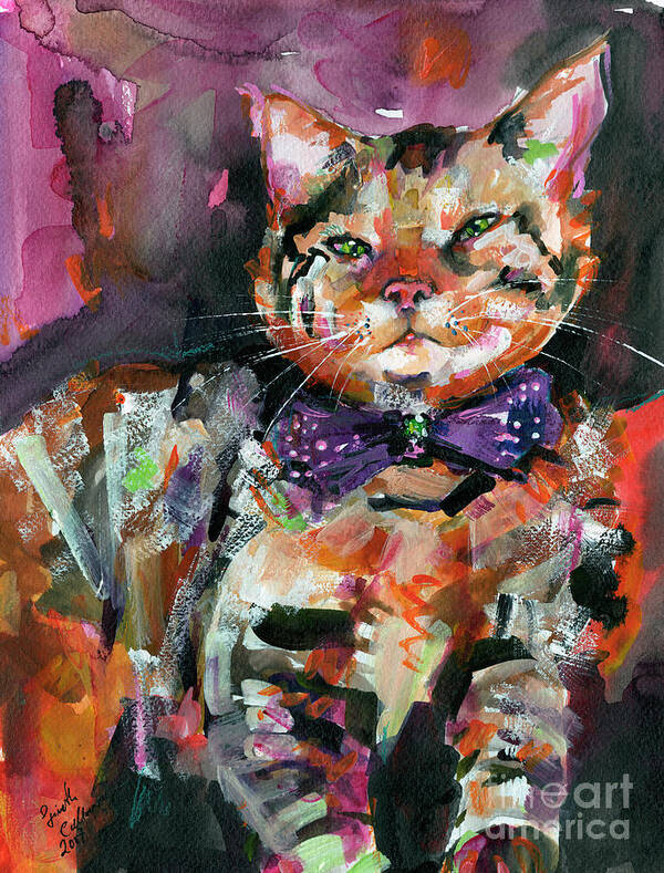 Cats Art Print featuring the painting Diva Cat with Bow and Attitude by Ginette Callaway