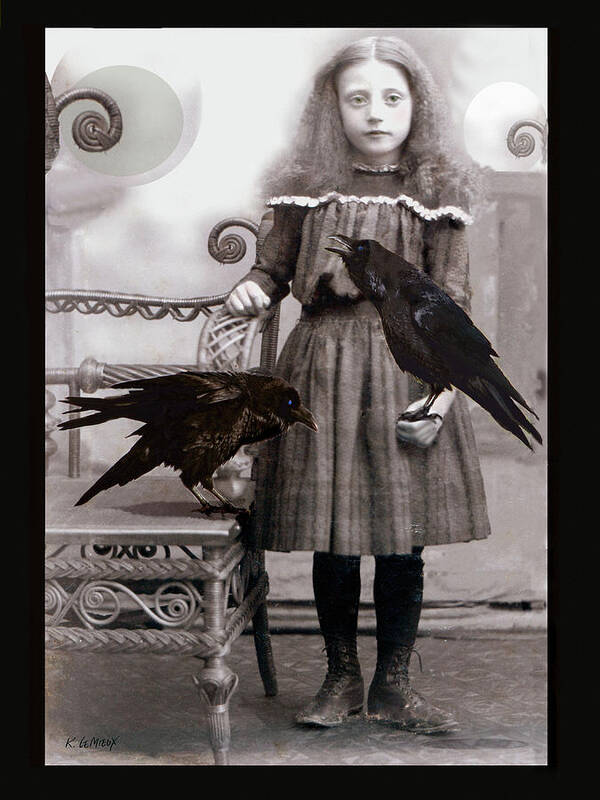 Victorian Photography Art Print featuring the digital art Flora's Ravens by Kathryn LeMieux
