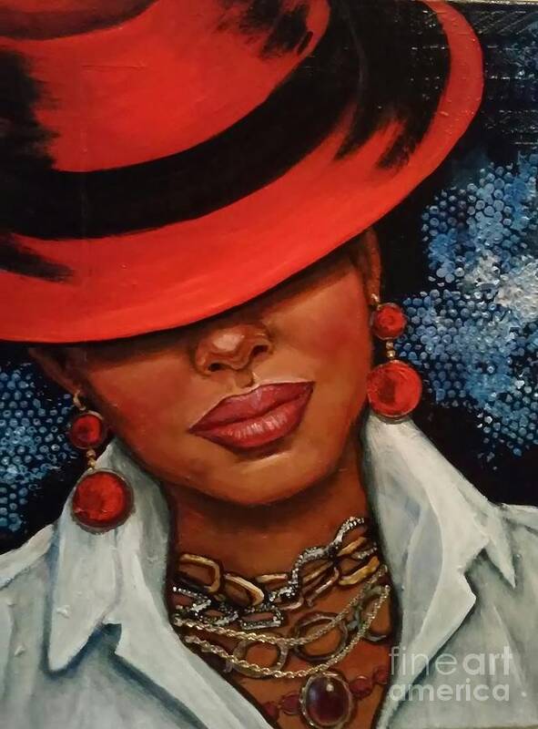 Red Hat Art Print featuring the painting Jazzy by Alga Washington