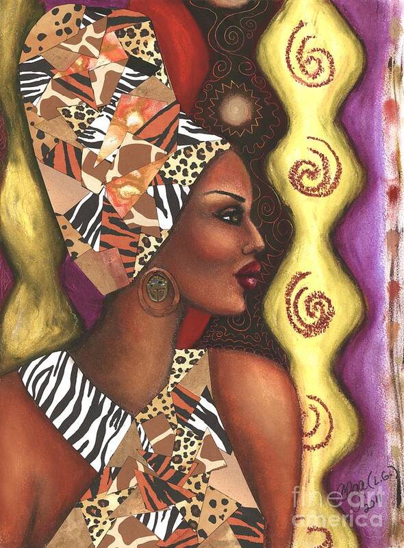 African Woman Art Print featuring the mixed media Sophisticated Safari by Alga Washington