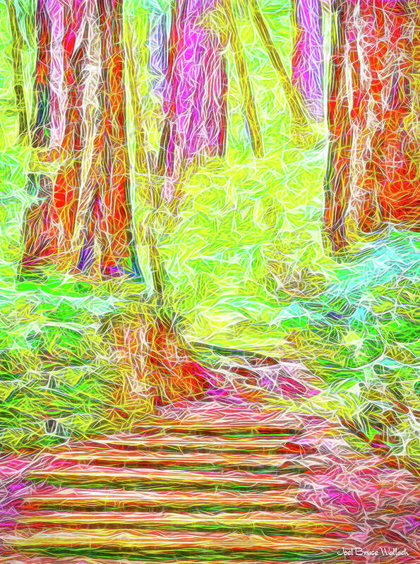 Joelbrucewallach Art Print featuring the digital art Stairway Through The Redwoods - Tamalpais California by Joel Bruce Wallach