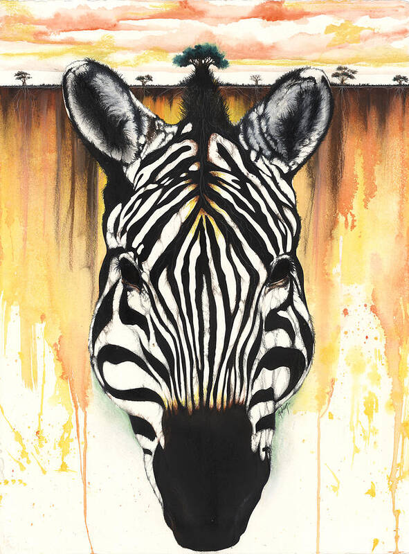Zebra Art Print featuring the mixed media Zebra Rooted Ground by Anthony Burks Sr