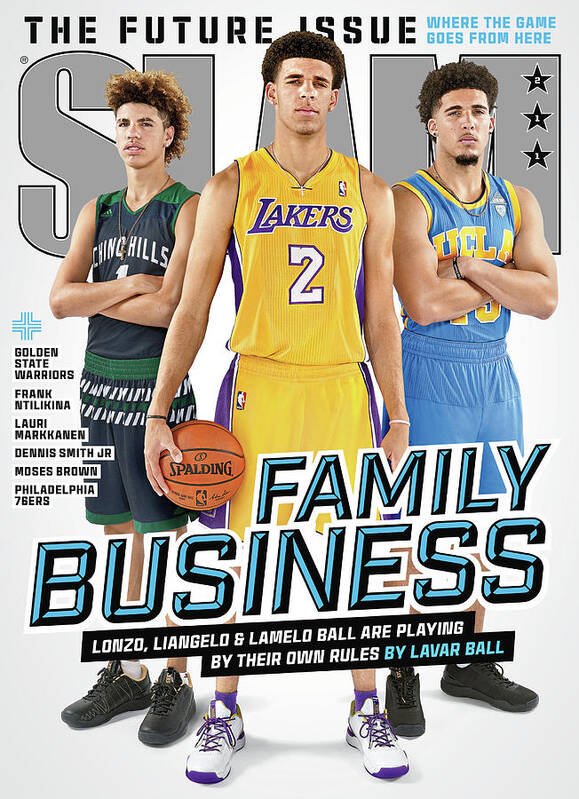 Lonzo Ball Art Print featuring the photograph Family Business: Lonzo, Liangelo & Lamelo are Playing by their own Rules SLAM Cover by Atiba Jefferson