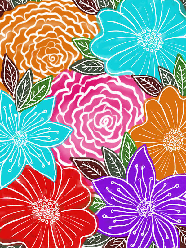 Flowers Art Print featuring the digital art Flower Diversity by Bnte Creations