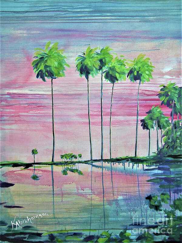 Pink Sky Art Print featuring the painting Intercoastal Pink Sky Reflections 2 by Kristen Abrahamson