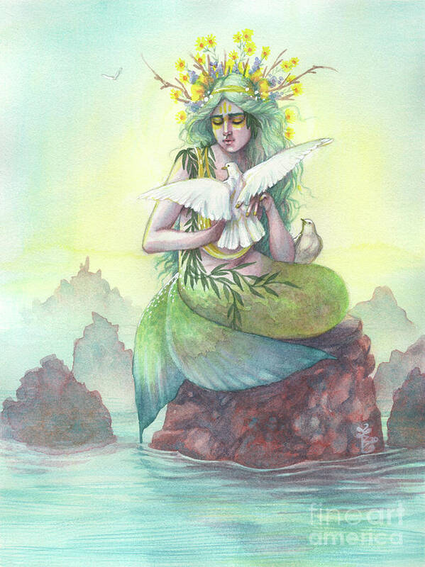 Mermaid Art Print featuring the painting The Message by Sara Burrier