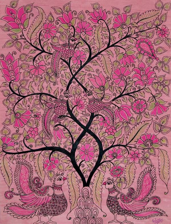 Kalamkari Art Print featuring the painting Tree of Life - Rose Pink by Bnte Creations