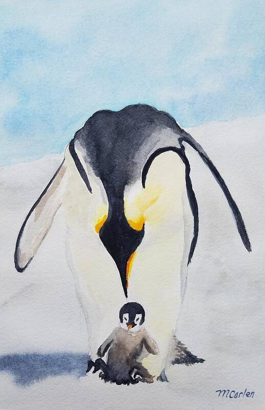 Penguins Art Print featuring the painting Baby Steps by M Carlen