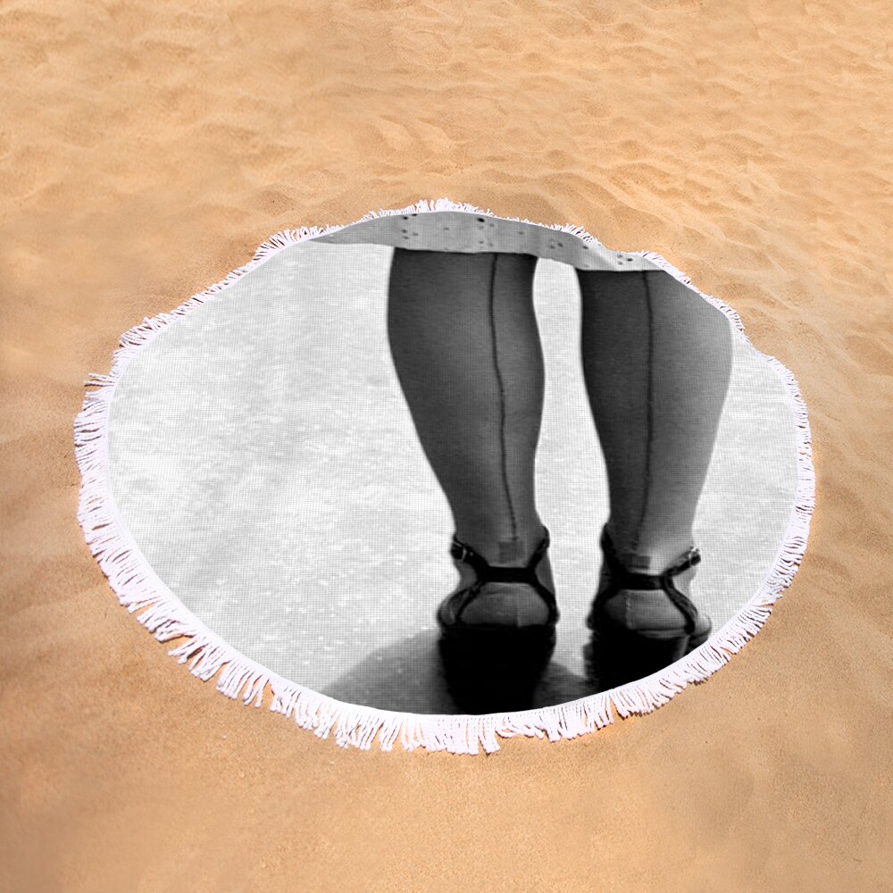 Woman Wearing Nylon Stockings Round Beach Towel For Sale By Underwood
