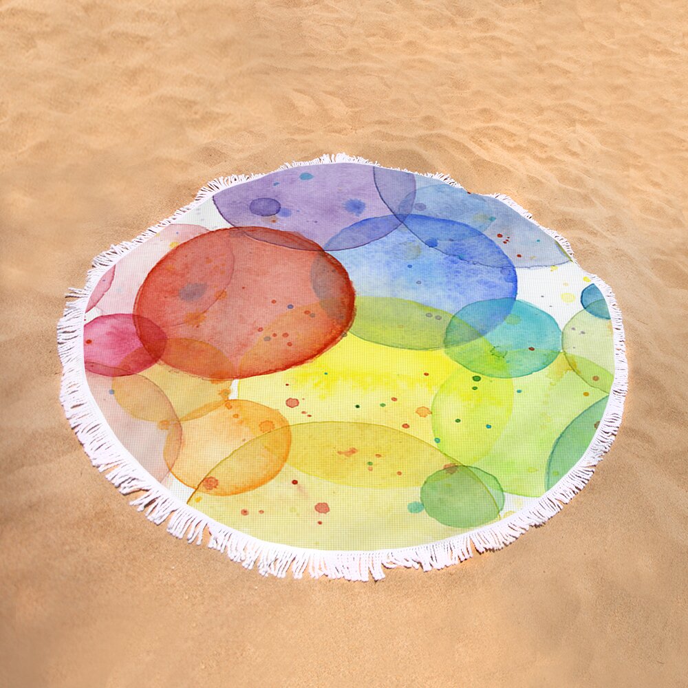 Abstract Watercolor Rainbow Circles Round Beach Towel For Sale By Olga
