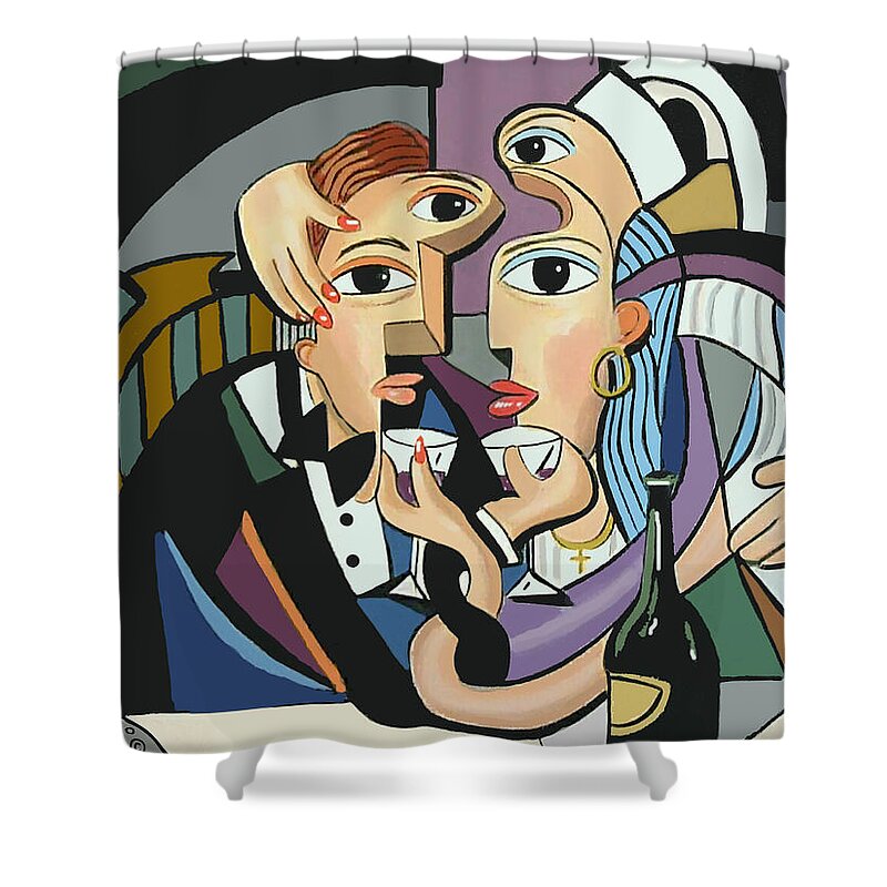  A Cubist Wedding Shower Curtain featuring the painting A Cubist Wedding by Anthony Falbo