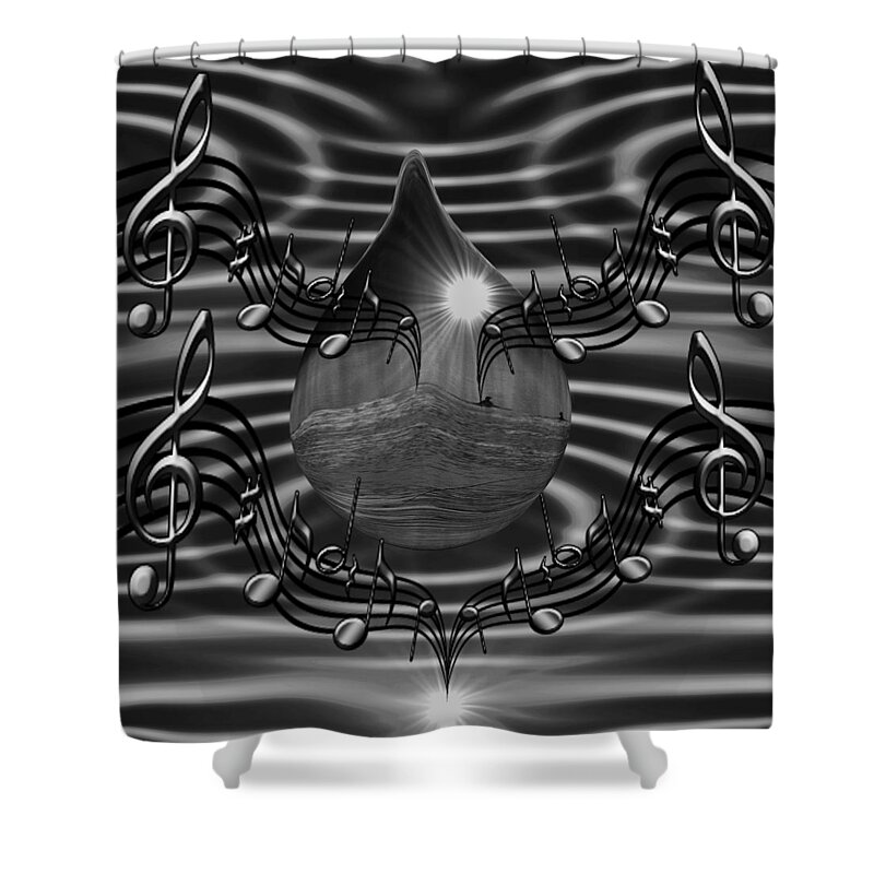 Angelic Shower Curtain featuring the digital art Angelic sounds on the waves BW by Barbara St Jean