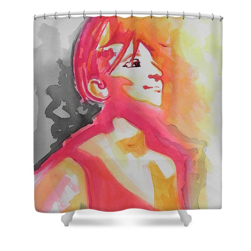 Watercolor Painting Shower Curtain featuring the painting Barbra Streisand by Chrisann Ellis