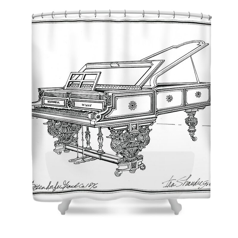 Pianos Shower Curtain featuring the drawing Bosendorfer Centennial Grand Piano by Ira Shander