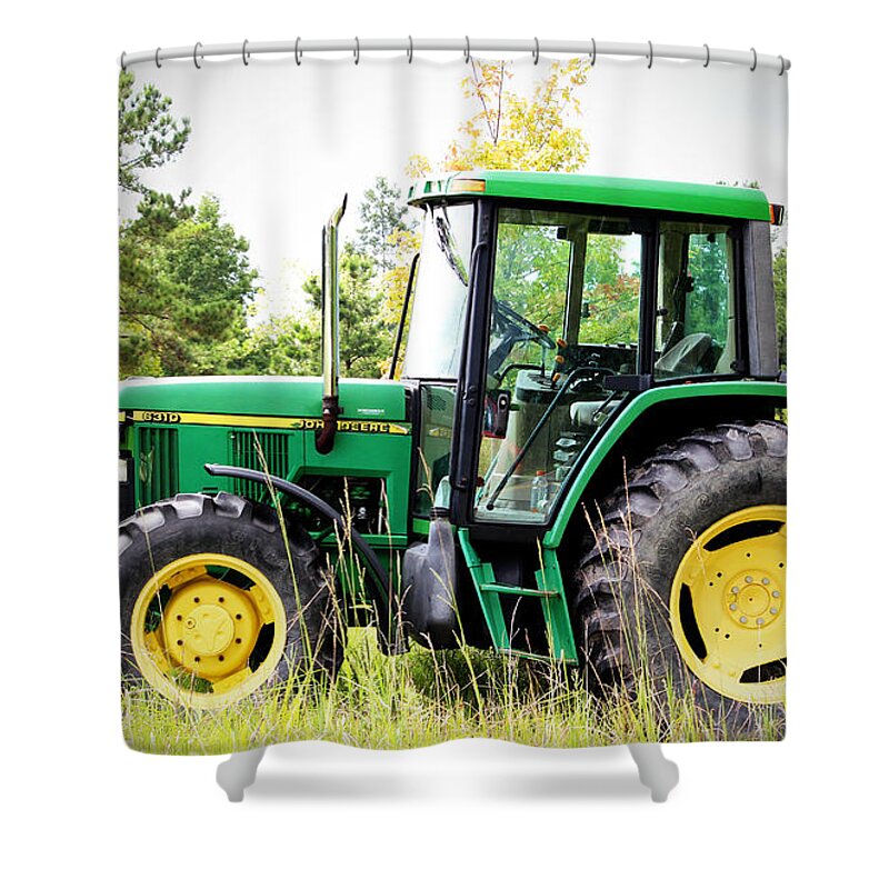Tractor Shower Curtain featuring the photograph Deere Sighting by Cynthia Guinn