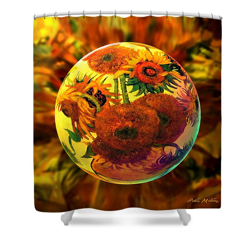  Sunflowers Shower Curtain featuring the digital art  Van Globing Inflorescence by Robin Moline