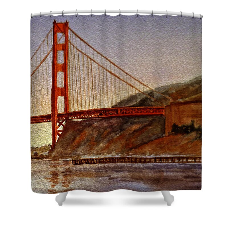 Golden Gate Shower Curtain featuring the painting Golden Gate Bridge San Francisco California #2 by Irina Sztukowski