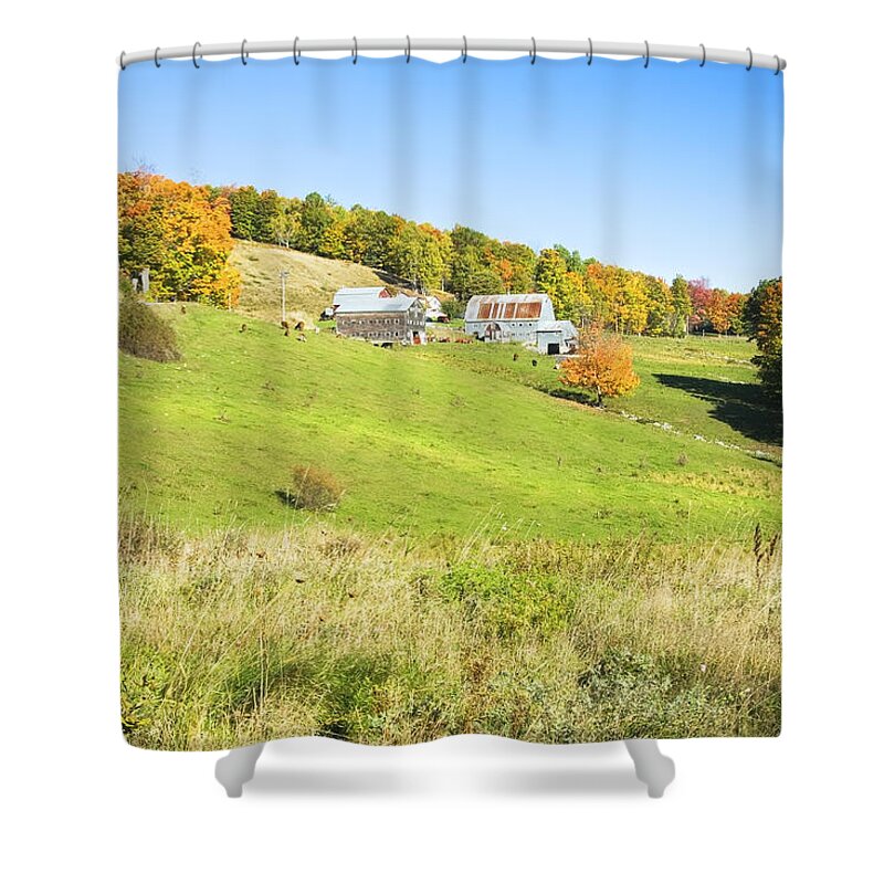 Farm Shower Curtain featuring the photograph Maine Farm On Side Of Hill In Autumn by Keith Webber Jr