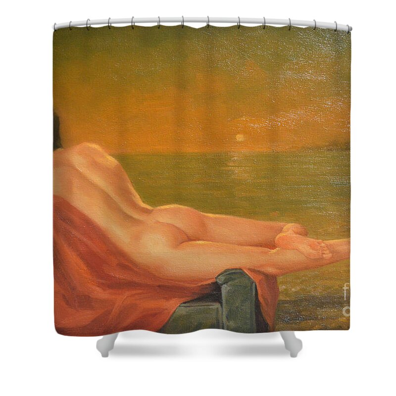 Original Shower Curtain featuring the painting Original Classic Oil Painting Man Body Male Nude -021 by Hongtao Huang