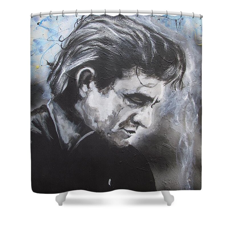 Johnny Cash Shower Curtain featuring the painting Prison Blues by Eric Dee