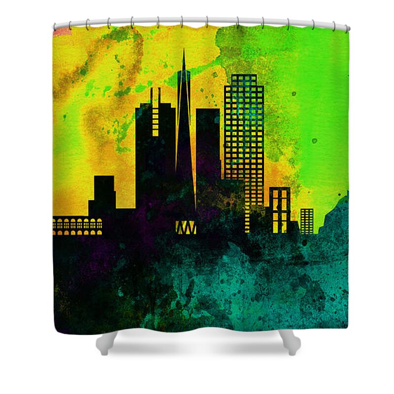 San Francisco Shower Curtain featuring the painting San Francisco City Skyline by Naxart Studio
