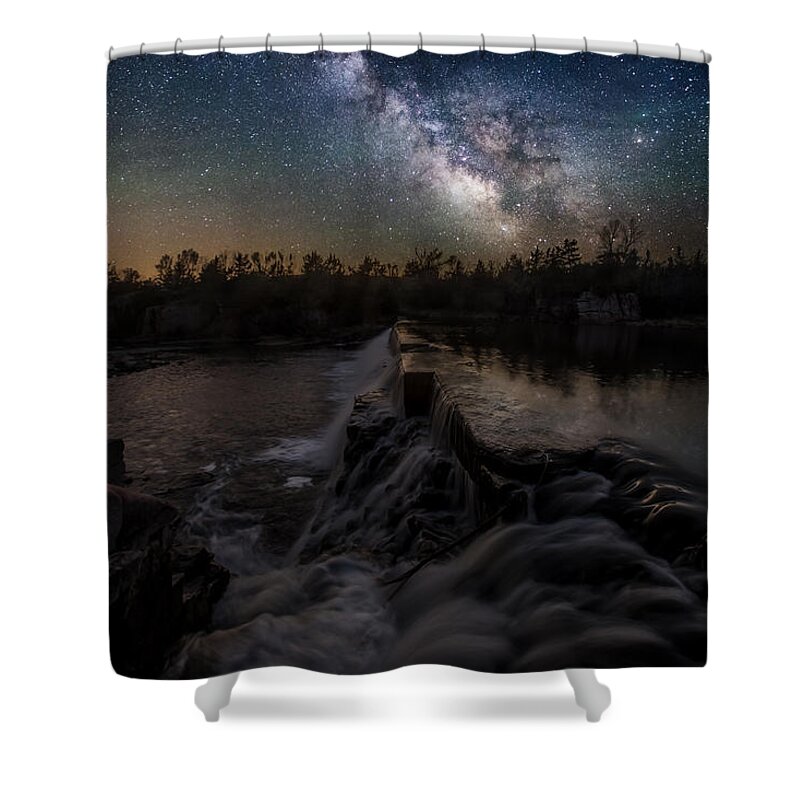 Milky Way Shower Curtain featuring the photograph Split Rock Dreamscape by Aaron J Groen