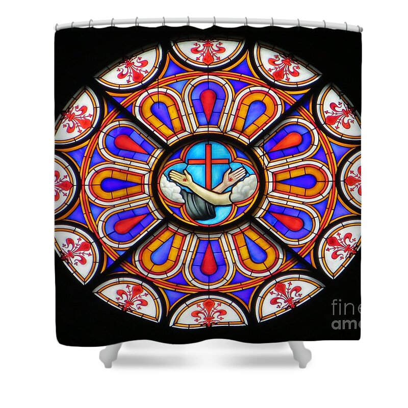 Florence Shower Curtain featuring the photograph Stained Glass Santa Croce Church by Tim Townsend