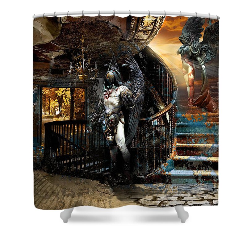 Angel Grim Reaper Femida Shower Curtain featuring the digital art Stairway to Heaven vs. Stairwell to Hell by George Grie