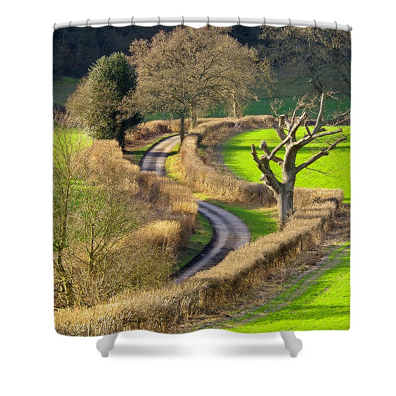 Fields Shower Curtain featuring the photograph Winding Country Lane by Tony Murtagh