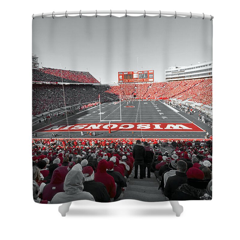 Wisconsin Shower Curtain featuring the photograph 0096 Badger Football by Steve Sturgill