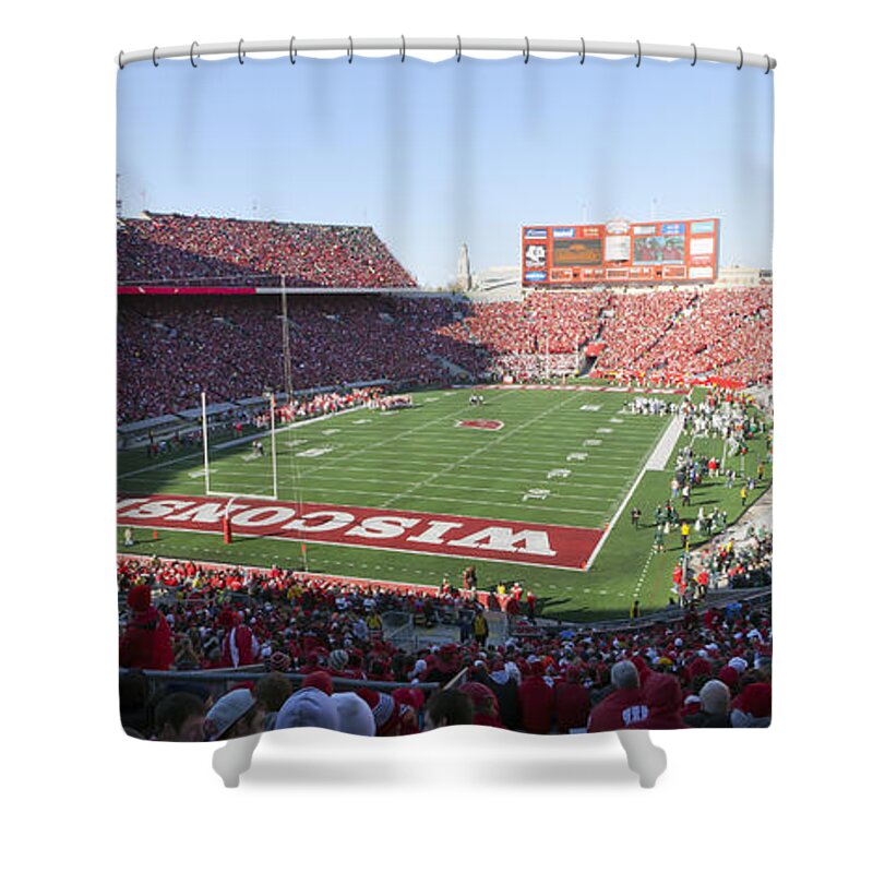 College Shower Curtain featuring the photograph 0251 Camp Randall Stadium - Madison Wisconsin by Steve Sturgill